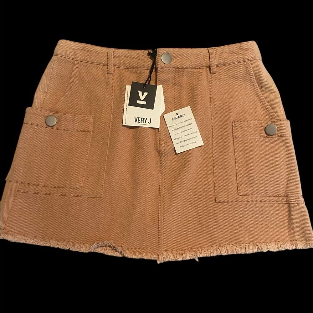 Juniors | Juniors Blush Pink Ombre’ Mini Skirt with Cargo Pockets Frayed Edges M